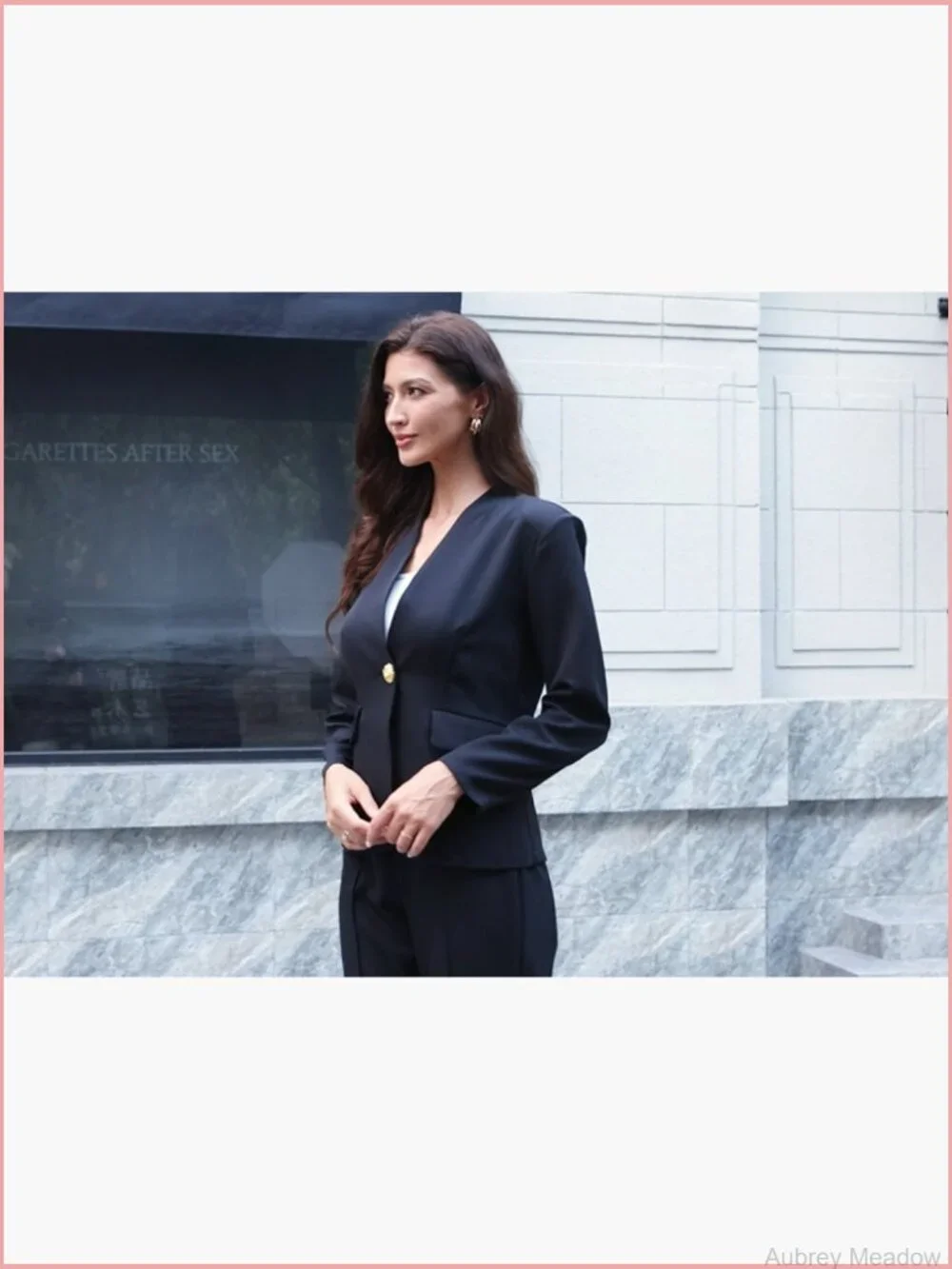 Collarless Blazer for Women Work Office Single Breasted Long Sleeve Suit Jacket